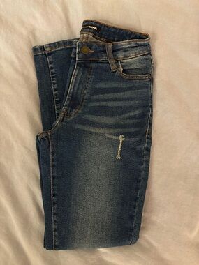 Fashion Nova Dark Blue Distressed High-Rise Skinny Jeans